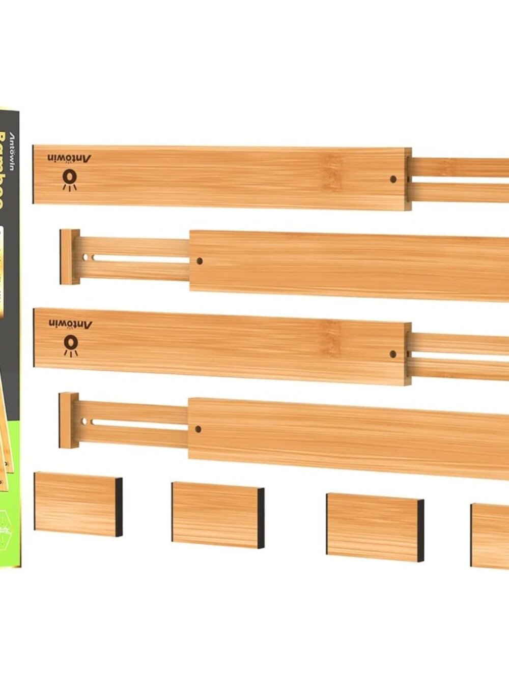 4 Pcs Expandable Bamboo Drawer Dividers, Fits 17.6-21.6" Drawers